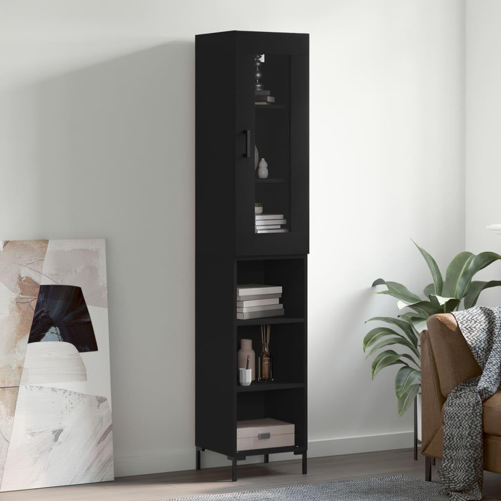 Möbel Wohnaccessoire Highboard Schwarz 34,5x34x180cm Engineered Wood-Furniture