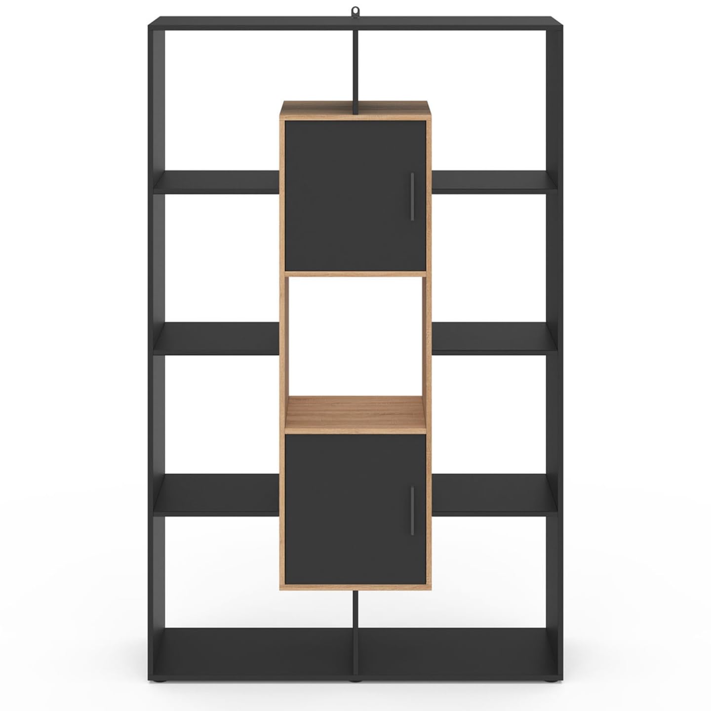 IDMarket – Estantería biblioteca Colette con 11 compartimentos y 2 cajas, color negro y efecto madera, 143 cm