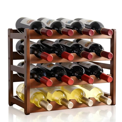 Wine Rack, 4 Tier 16 Bottles Wine Holder Free Standing, Wine Storage Holder, Bottles Holder, for Countertop, Home, Home Decorations, Bar, Shelves, Kitchen