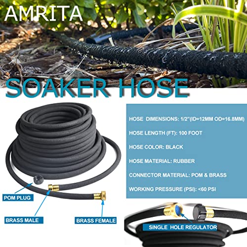 Amrita Soaker Hose Kit,1/2Inch 100Ft Rubber Garden Hose 70% Water Saving,Black Heavy Duty Soaker Hose For Garden Lawn,Garden Raised Beds.(1/2-100Ft) #TOP1