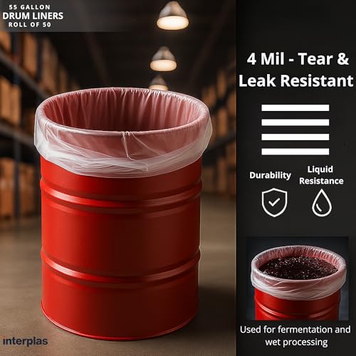 Image of 55 gallon commercial drum liner -4 Mil BPA-Free LDPE, Leak-Resistant - 38 inch x 63 inch - Fits Open-Head Barrels - 50 Liners per Roll