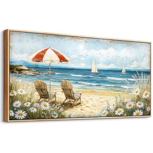 ERQINHUA Large Canvas Wall Art For Living Room Bedroom Wall Decor Office Blue Seaside Landscape Painting Wood Frame Room Bathroom Dining Room Prints Artwork Picture Home Wall Decoration 20x40 In
