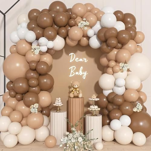 Luftballon Girlande Braun, 113 Stück Retro Braune Luftballons Kit mit Luftballons Beige, Weiß und Braun, Ballon Girlande Beige für Babyparty, Geburtstag, Hochzeit, Baby Shower, Geburtstag