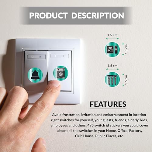 Image of Metallic Colour Switch Board Stickers for Home | 330 Labels with 22 Icons for Fan Light AC Fridge | Elegant Electric Switch Stickers for Button Labeling | Modular Switch Panels (Cyan)