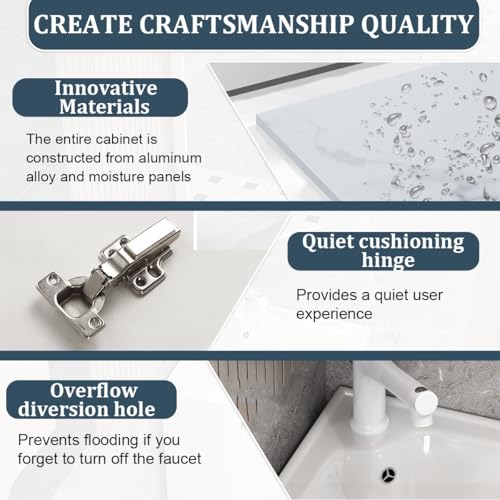Armario de esquina para baño con fregadero y espejo, diseño de montaje en pared que ahorra espacio, Clete con grifo y accesorios, ideal para baños pequeños (blanco, 56 cm)