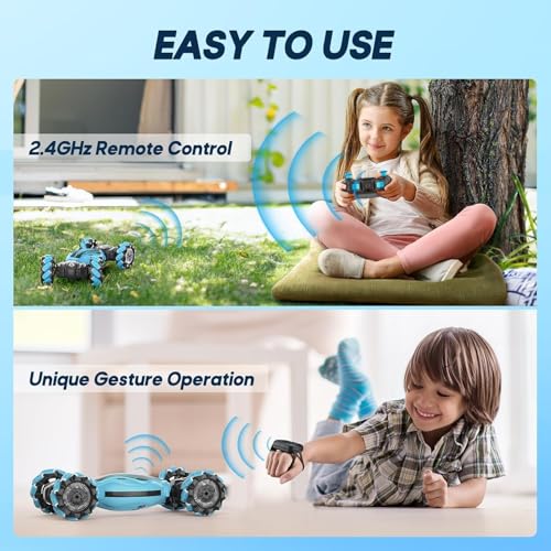 Image of Remote Control Go Kart Racing Cars Set, 2.4GHz Rechargeable RC Bumper Cars with LED Lights, Red and Blue, 2-Pack, with Ejecting Drivers, (Stunt Hand Gesture RC)