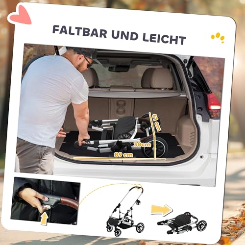 PawHut Hundewagen 3 in 1 Hundebuggy klappbar für Hunde & Katzen bis 10 kg Katzenbuggy mit Kissen Netzfenstern Türen Aufbewahrungskorb Katzenwagen Buggy Dunkelblau