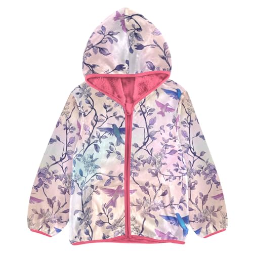 Hummingbird Tree Branches Girls Fleece Jacket Girls Fall Jacket Girl Coats Zip Up Hoodie Children Sherpa Warm Outerwear 2-10T