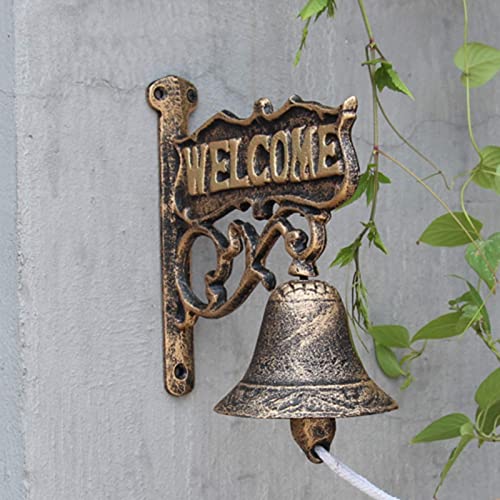 Aldaba de Puerta Timbre de Hierro Fundido rústico, Cerca de jardín al Aire Libre Campanas de Puerta de Campana de Pared con Cartel de Bienvenida y Vid de Flores Bonitas, decoración Colgante