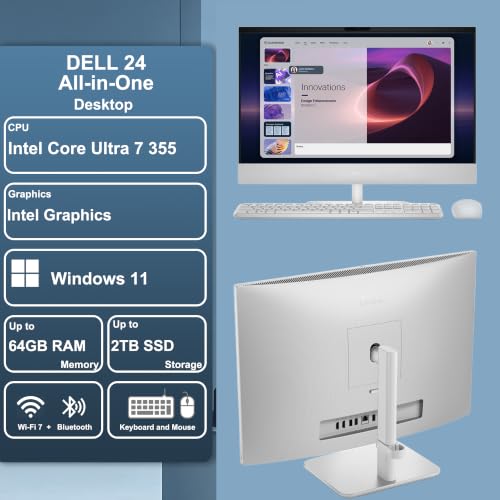 Image of Dell 24 AIO Desktop 23.8 inch FHD Touchscreen Intel 8-core Ultra 7 355 (49 AI Tops) 32GB RAM 2TB SSD Wi-Fi7 for Creator Designer Business Professional Win11Pro