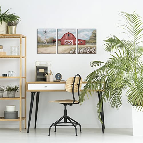 Atgowac Barn Pictures Country Farmhouse Wall Decor Rustic Red Barn Windmill Wall Art Framed Canvas Prints Ready To Hang Farmhouse Decor (12Inchx16Inchx3Panels) #TOP1