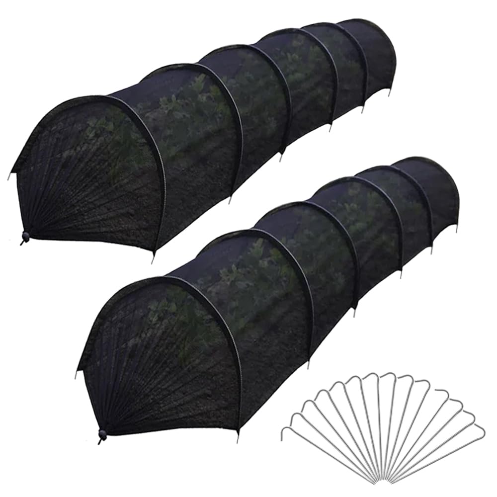 Navoys 2pk Large Grow Tunnel - 3m x 45cm x 45cm Black Net, Iron Wire and Strong Pegs, Cloche for Growing Vegetables, Protect Plants Against Bird, Slug and Pest Damage, Lightweight, Durable