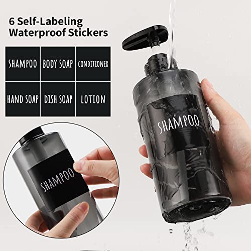 Image of Segbeauty Shower Bottles Refillable, 3pcs 16.9oz /500ml Liquid Dispenser with Labels, Empty Plastic Lotion Pump Press Bottles for Shampoo, Conditioner, Body Soap, Hand Soap, Bathroom, Hotel - Gray