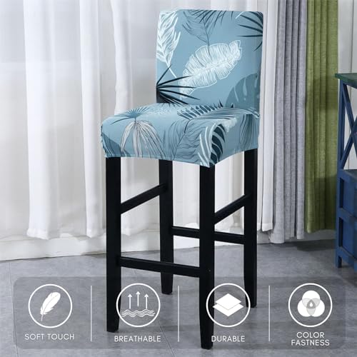 Image of SearchI Bar Stool Covers Set of 4, Stretch Washable Barstool Seat Covers, Counter Height Chair Covers for Kitchen Dining Room Cafe (Blue Foliage)