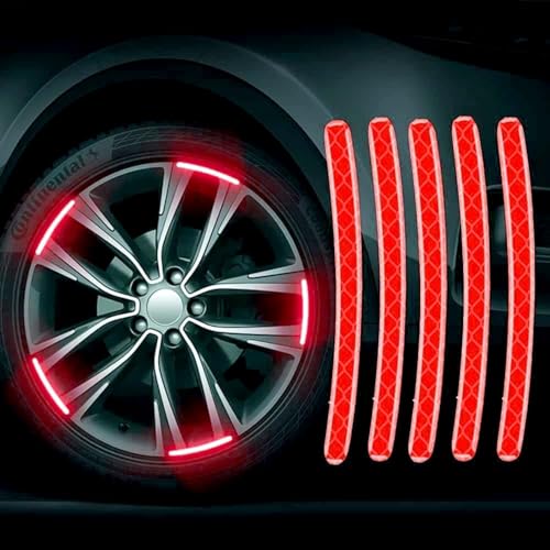 Image of IPICKSTORE Reflective Car Wheel Hub Stickers - Luminous Tire Rim Stripes for Safety & Decoration - Reflective Wheel Rim Stickers Night Reflective Tape -Universal Fit for Cars (RED - 20 Pcs)