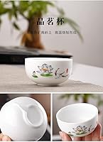 Vista 8 de Liang baobao Cómoda taza de té de porcelana taza de té blanco esmaltado viaje conjunto (colorido juego de loto)