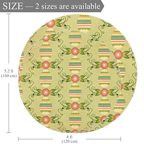 Tapis rond œuf et fleur 120cm antidérapant en polyester multicolore pour salon