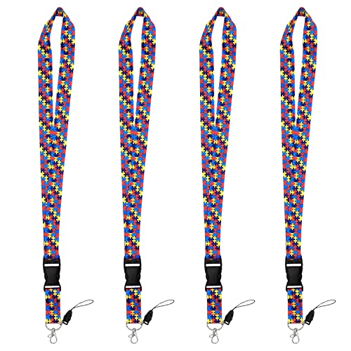 WANDIC Cordões de poliéster para conscientização do autismo, 4 peças de cores para o pescoço com fivela de separação rápida para a consciência do autismo para simbolizar o amor