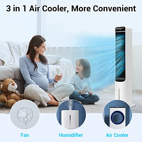Image of Uthfy 34 inch Portable Air Conditioner, Evaporative Air Cooler, Cooling Fans That Blow Cold Air, Remote, 12H Timer, 4 Ice Packs, Dual Water Tank
