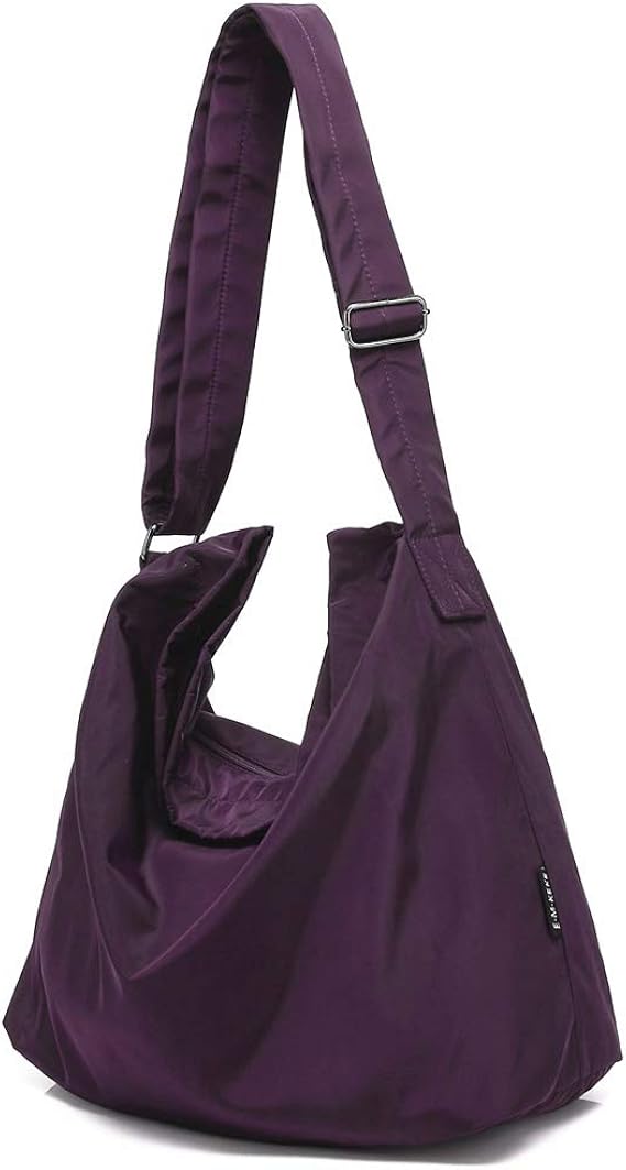 Amazon E M Keke ショルダーバッグ レディース 斜めがけ メッセンジャーバッグ 大容量 大きめ ナイロン 2way カジュアル トート バッグ 無地 通勤 通学 旅行 シンプル おしゃれ パープル ショルダーバッグ