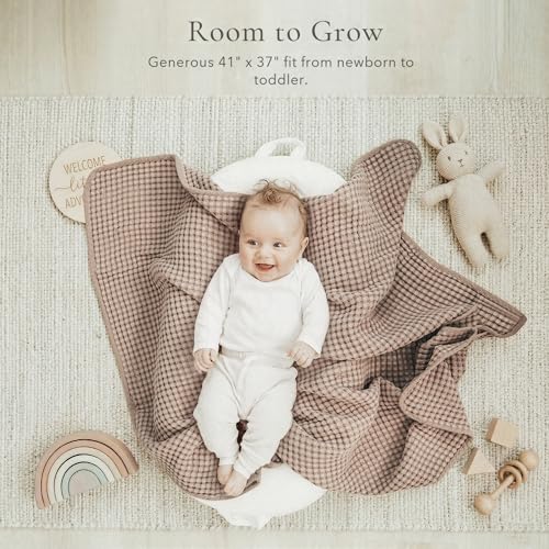Image of Konssy Waffle Baby Blanket for Boys & Girls, Soft Newborn Swaddle Blanket | Waffle Knit, Cozy Crib Blanket Neutral for Nursery, Stroller & Toddler Bed, Machine Washable, 41 inch x 37 inch(Clay)