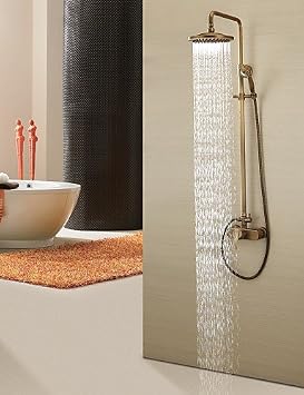 Antique Brass Tub Shower Faucet with 8 inch Shower Head + Hand Shower