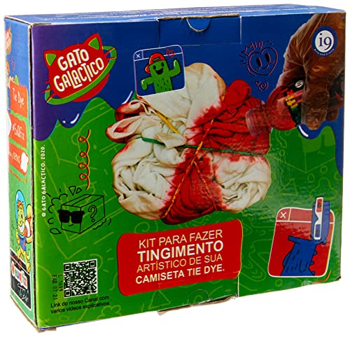 Tie Dye Gato Galactico, Kit Camiseta P, euqfiz, i9 Brinquedos