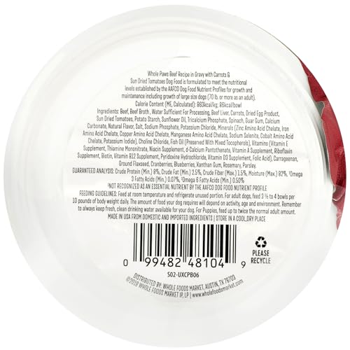 Image of Whole Paws, Grain-Free Wet Dog Food, Beef Recipe with Carrots & Sundried Tomatoes in Gravy, 3.5 Ounce