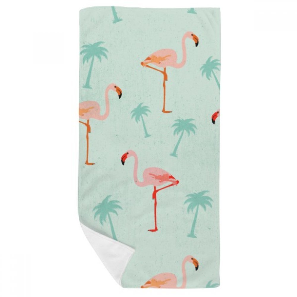 Serviette de bain doux aux finitions soignées imprimé flamingo rose