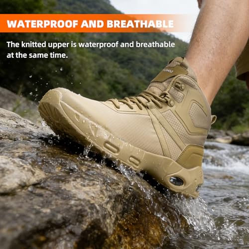 Image of Military Tactical Boots Men Wide Waterproof 6 Inches | Non Slip Side-Zip Combat Hiking Work Boots Lightweight Durable