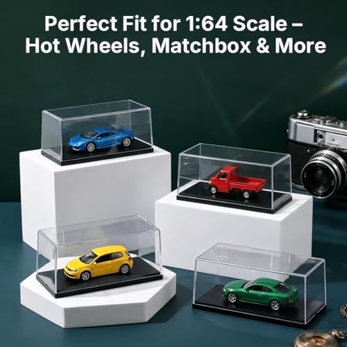 Image of HASTHIP 4-Pack Acrylic Display Cases for 1: 64 Scale Model Cars with Black Base Clear Dustproof Showcase Boxes for Hot Wheels, Matchbox & Diecast Racing Car Collectibles, Display Shelf, 106x46x46mm