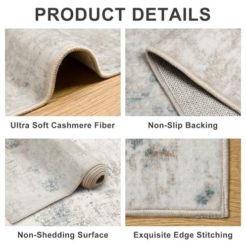 8x10 Area Rugs for Living Room - Washable Rug Modern Abstract Soft Large Neutral Non-Slip Carpet Indoor Floor Stain Resistant Thin Carpets for Bedroom Dining Room Farmhouse Nursery Home Office Multi