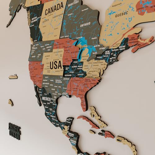 Colorfull Worlds 3D Wooden World Map Wall Art - Premium Multicolored World Travel Map for Wall Decor | Perfect for Home, Office & Kitchen - Ideal Housewarming Gift & Travel Tracker (Medium, Sage)