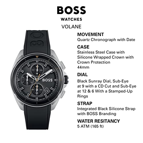 Boss Volane Men's Chronograph Stainless Steel And Silicone Strap Watch, Color:black (Model: 1513953) #TOP3