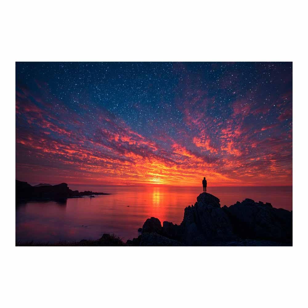 PUQAAEO Wall Art Starry Ocean Sunset For Living Room Canvas Wall Decor For Bedroom Painting Office Decoration Wall Picture Home Decor(Multicolor)-60x90cm Unframed