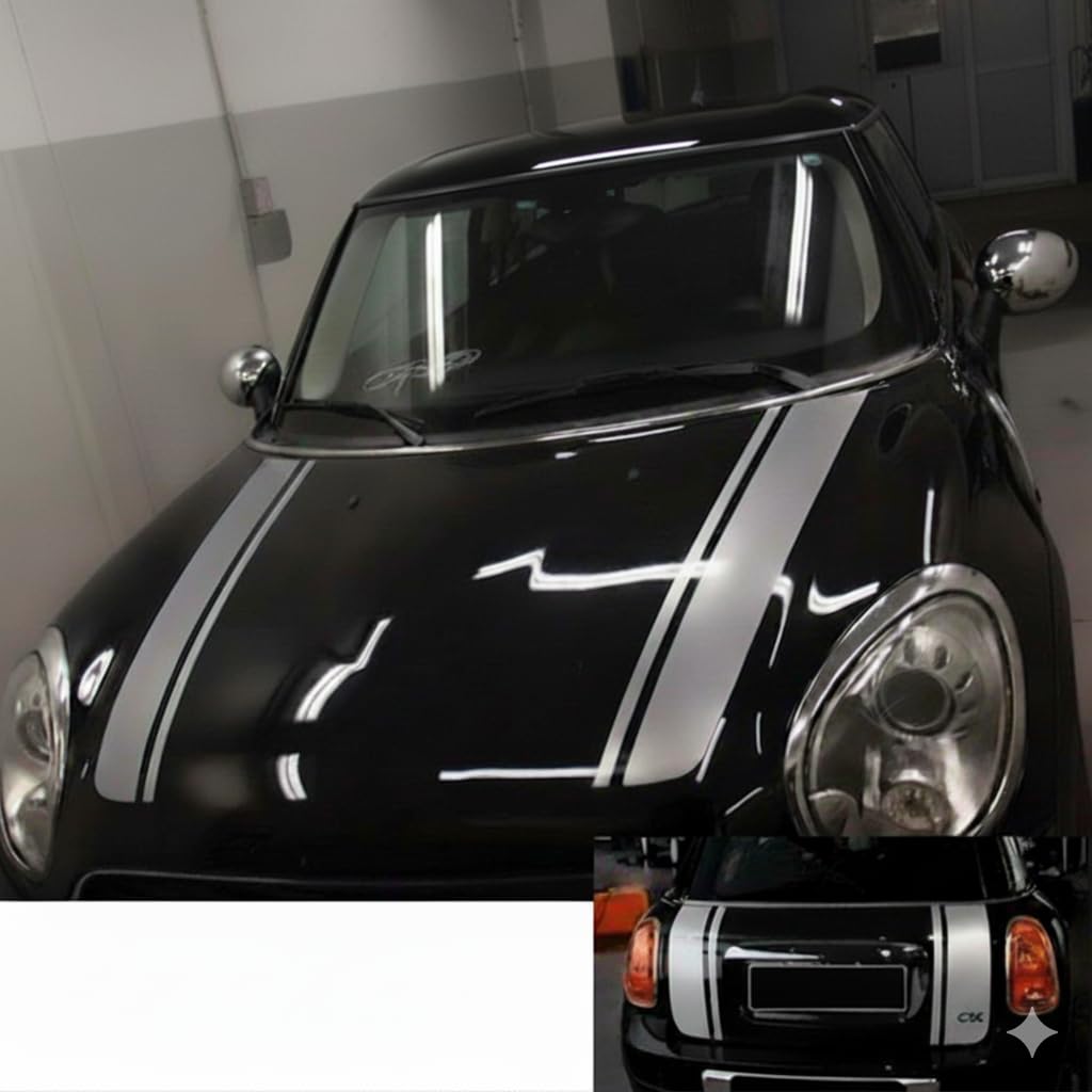 Yaagoo Silver For Mini Cooper Bonnet And Boot Decal Double Stripes Sticker Countryman Clubman (Silver#02)