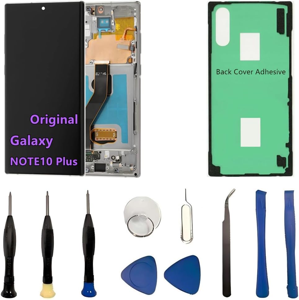 Original 6.8" AMOLED Display for Samsung Galaxy NOTE10 Plus Screen Replacement OEM NOTE10Plus 5G SM-N975U SM-N975U1 Display Touch Screen Digitizer (with Black Frame+Back Cover Adhesive+Tools)