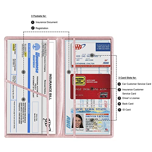 Toursuit Car Registration And Insurance Card Holder, Vehicle License Document Glove Box Compartment Organizer, Essential Car Wallet Case For Driver Auto Owners Trailer Motorcycle Boat (Rose Gold) #TOP1