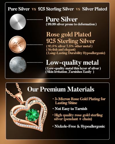 Image of CDE S925 Birthstone Heart Pendant Necklaces Jewelry Gifts for Wife