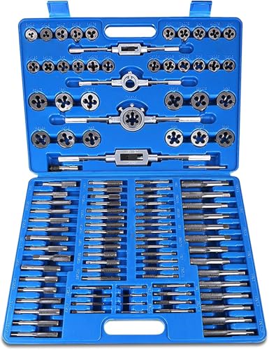 Image of Professional 110Pcs Taps & Dies Set, HSS High Hardened Steel M2-M18 Screw Nut Thread Tap Die Set, Multifunctional Precision Metric Taps Dies Set with Wrench Handle and Firm Case for Hand Tapping Work
