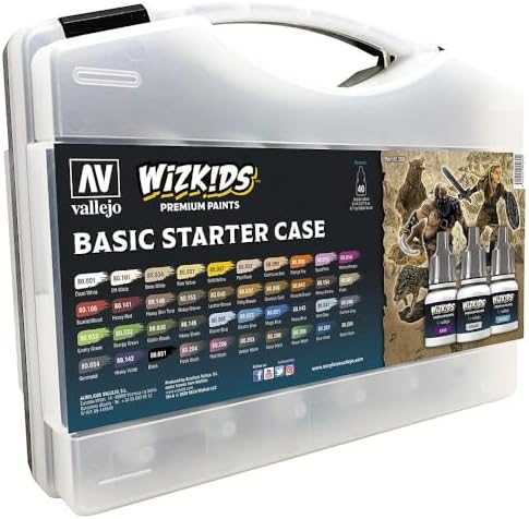 Vallejo - Wizkids Basic Starter Case | Game Color | Premium Acrylic Paint Set for Modeling Painting | Colors and Washes Assortment | 40 bottles x 8 ml (0.27 fl.oz) and a Round Synthetic Brush Included image 2