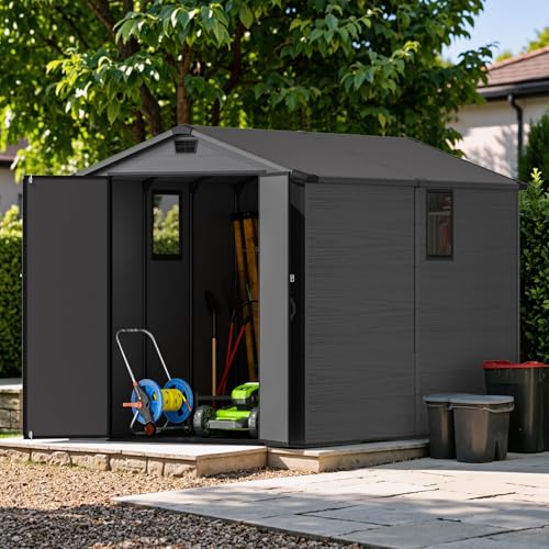 Image of Devoko 6x10 FT Resin Storage Shed with Floor, Large Plastic Outdoor Sheds
