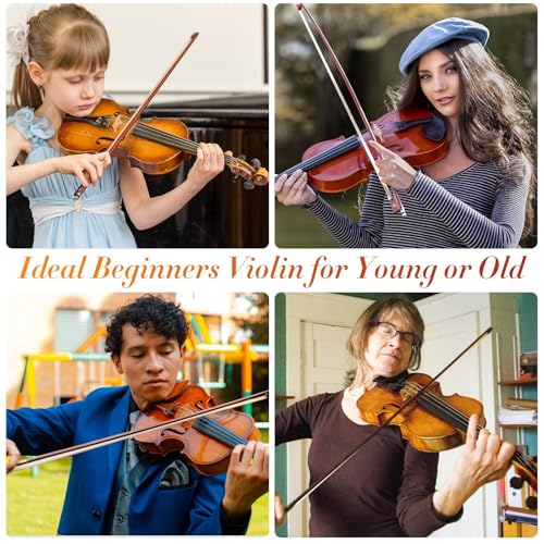 Violin For Beginners, CVN-300 Solidwood Ebony Fitted Violin with Strings, Beginner Starter Violins Kit For Student w/Hard Case, Rosin, Bow, Stringed Musical Instruments, Size 1/2
