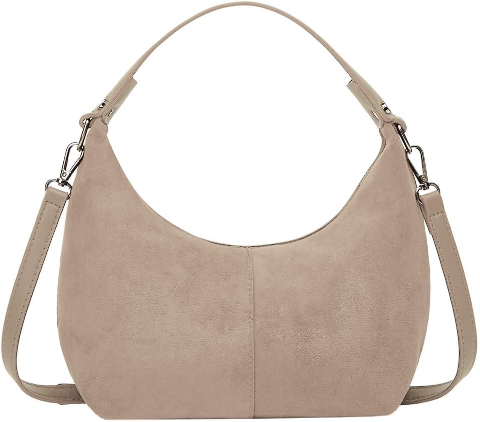 Suede Crescent Tote Bags for Women Vintage Shoulder Bag Brown Suede Handbag Casual Crossbody Bag Travel Work Purse