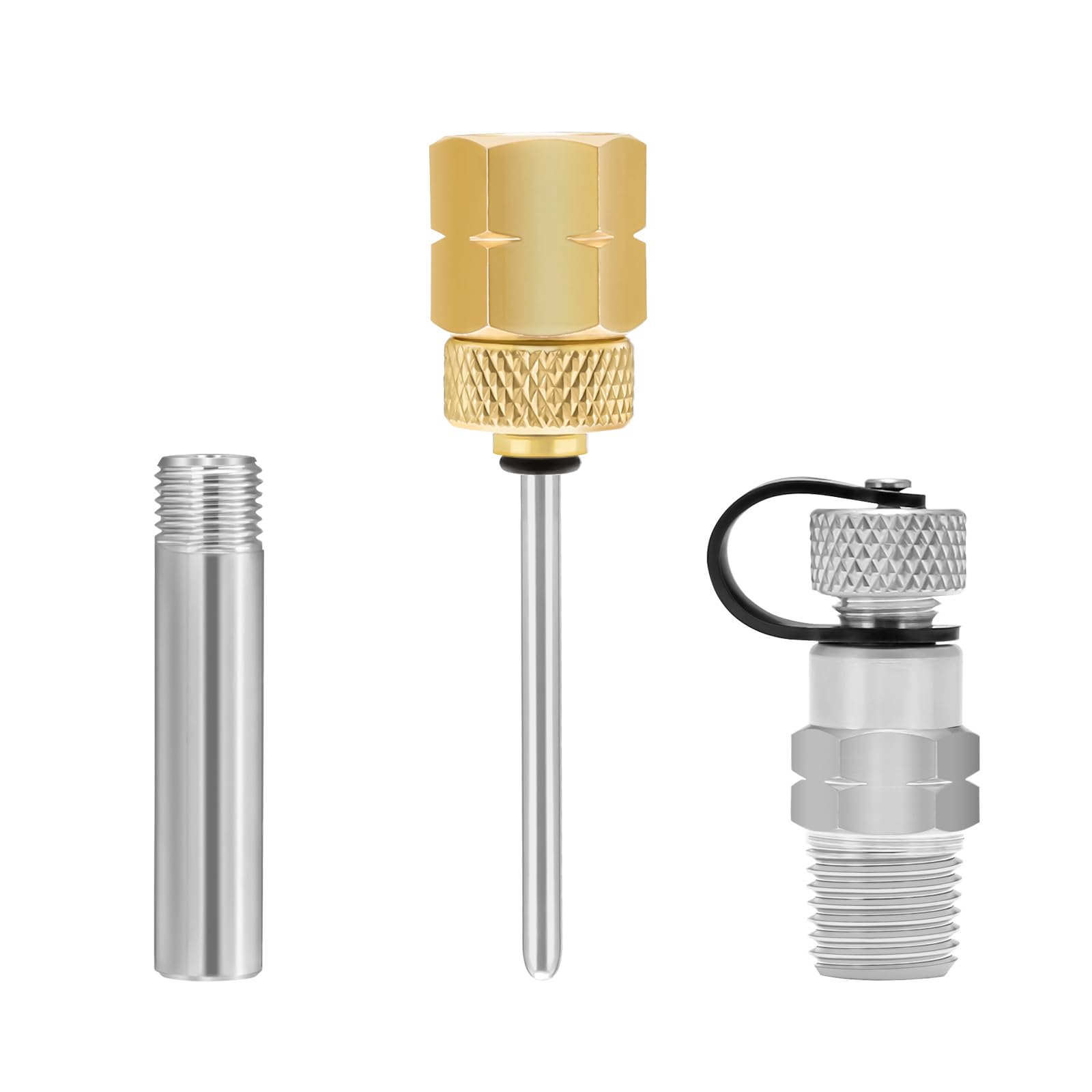Roastove Brass Gauge Adaptor 1/4 NPT Female,2-1/2 OAL x 1-2/5" x 1/8" Probe with Stainless Steel Sheath,Pressure Gauge Fitting kit