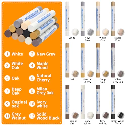 Molirex 12 Farben Hartwachs Reparaturset, Parkett Reparaturset, vinyl reparaturset, für Laminat, Parkett, Vinylboden, Vinyl, Holz Möbel