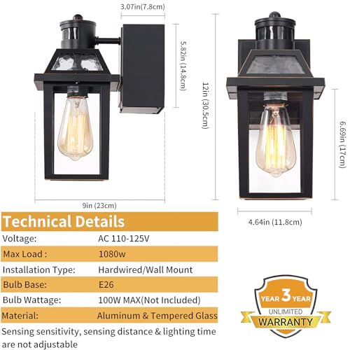 Image of Yisuro Porch Lights with GFCI Outlet, Dusk to Dawn Motion Sensor Outdoor Light, 3 Lighting Modes Exterior Fixture, Outside for House Front Door Patio Garage(2 Pack Black)
