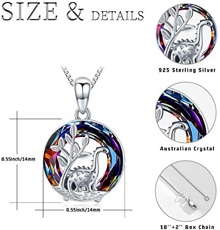 Dinosaur Necklace 925 Sterling Silver Dinosaur Pendant with Crystal Cute Animal Necklace Dinosaur Jewellery Dinosaur Gifts for Women Girls Kids Best Friends