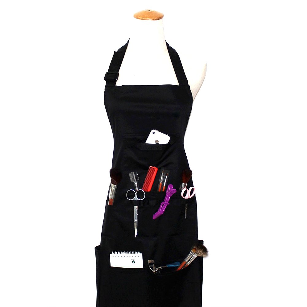 boshiho Adult Painting Aprons, Adjustable Buckle, Barber Apron with Pockets for Women/Men/Unisex, Utility or Work Apron (Black)