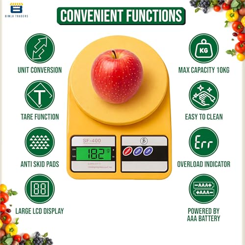 Image of Btag SF-400 Digital Kitchen Weighing Scale | 10Kg x 1g Precision | 1 year (6+6 months) warranty | Food Scale with LCD Display for Cooking, Baking, Meal Prep & Healthy Diet | (Yellow)